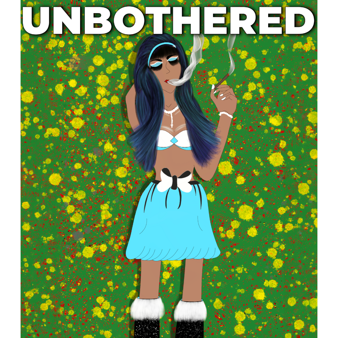 Unbothered woman in marigold field illustration by DIANA.Unbothered woman in marigold field illustration by DIANA.g — unisex limited edition streetwear SnowyGee Farewell Collection